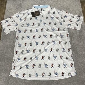 Swannies Golf Polo Shirt Mens XL White Combs Hot Dog Beer All Over Print